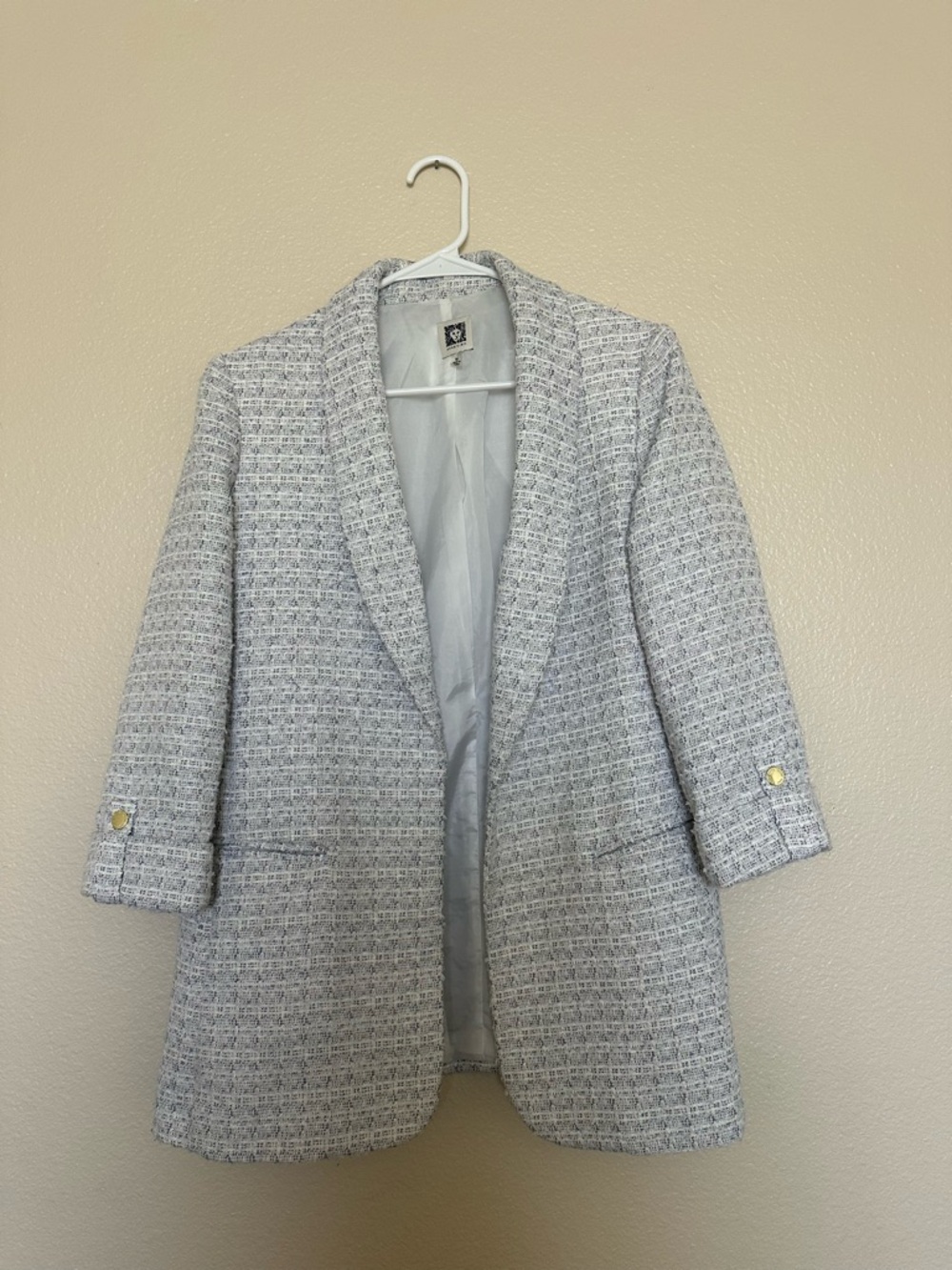ANNE KLEIN - Light Blue Tweed Open Blazer